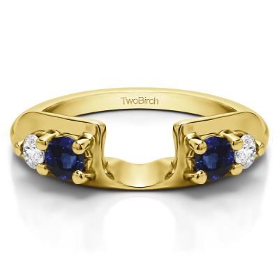 0.25 Ct. Sapphire and Diamond Graduated Four Stone Round Wedding Ring Wrap in Yellow Gold