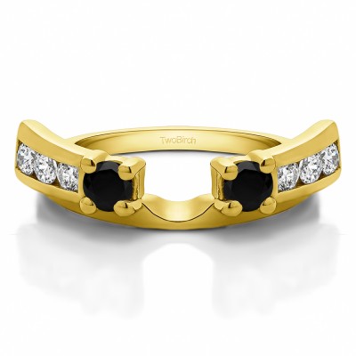 0.5 Ct. Black and White Channel and Prong Round Stone Ring Wrap Enhancer in Yellow Gold