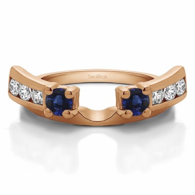 0.26 Ct. Sapphire and Diamond Channel and Prong Round Stone Ring Wrap Enhancer in Rose Gold