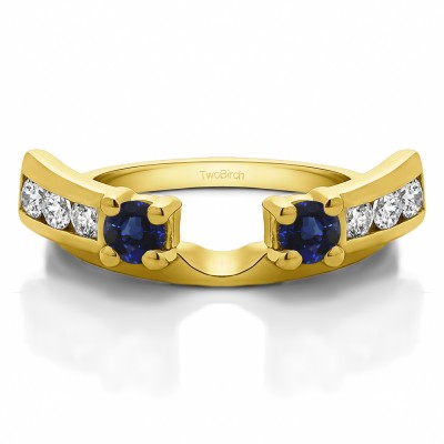 0.26 Ct. Sapphire and Diamond Channel and Prong Round Stone Ring Wrap Enhancer in Yellow Gold