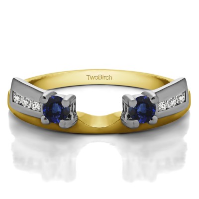 0.26 Ct. Sapphire and Diamond Channel and Prong Round Stone Ring Wrap Enhancer in Two Tone Gold