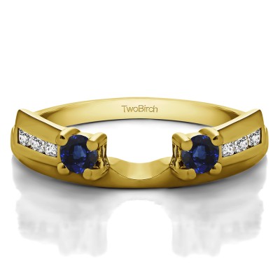 0.26 Ct. Sapphire and Diamond Channel and Prong Round Stone Ring Wrap Enhancer in Yellow Gold