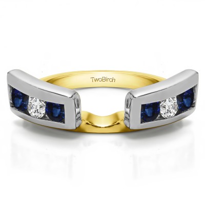 0.24 Ct. Sapphire and Diamond Six Stone Channel Set Ring Wrap Jacket in Two Tone Gold