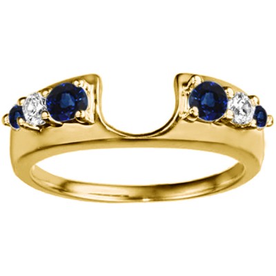 0.25 Ct. Sapphire and Diamond Six Stone Shared Prong Graduated Ring Enhancer in Yellow Gold