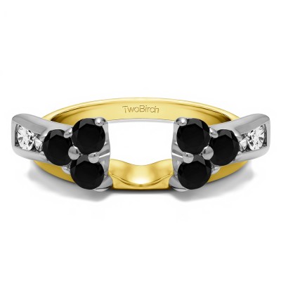 0.73 Ct. Black and White Prong Cluster and Channel Set Ring Wrap Enhancer in Two Tone Gold