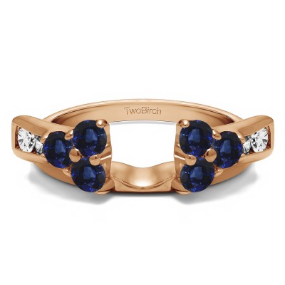 0.34 Ct. Sapphire and Diamond Prong Cluster and Channel Set Ring Wrap Enhancer in Rose Gold