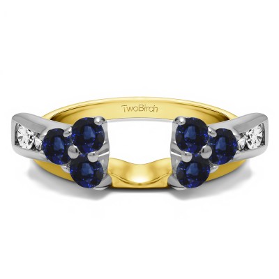 0.34 Ct. Sapphire and Diamond Prong Cluster and Channel Set Ring Wrap Enhancer in Two Tone Gold