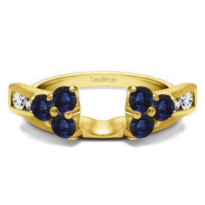 0.34 Ct. Sapphire and Diamond Prong Cluster and Channel Set Ring Wrap Enhancer in Yellow Gold