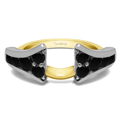 0.25 Ct. Black Round Chevron Wedding Ring Wrap Enhancer in Two Tone Gold