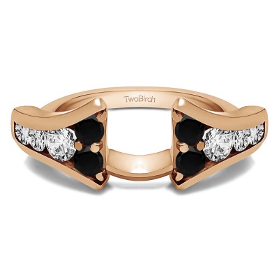 1 Ct. Black and White Round Chevron Wedding Ring Wrap Enhancer in Rose Gold