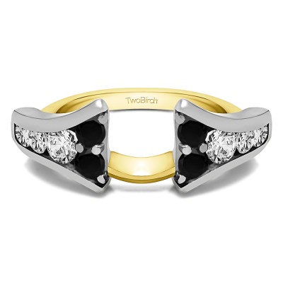 1 Ct. Black and White Round Chevron Wedding Ring Wrap Enhancer in Two Tone Gold