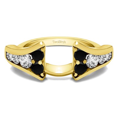 1 Ct. Black and White Round Chevron Wedding Ring Wrap Enhancer in Yellow Gold