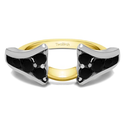 1 Ct. Black Round Chevron Wedding Ring Wrap Enhancer in Two Tone Gold