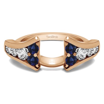 0.25 Ct. Sapphire and Diamond Round Chevron Wedding Ring Wrap Enhancer in Rose Gold