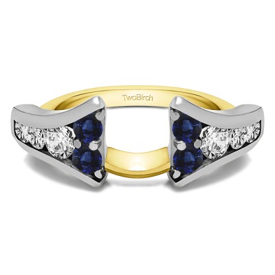 0.25 Ct. Sapphire and Diamond Round Chevron Wedding Ring Wrap Enhancer in Two Tone Gold
