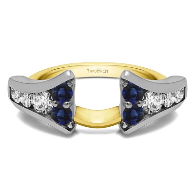 0.25 Ct. Sapphire and Diamond Round Chevron Wedding Ring Wrap Enhancer in Two Tone Gold