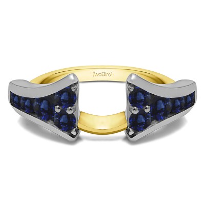 0.25 Ct. Sapphire Round Chevron Wedding Ring Wrap Enhancer in Two Tone Gold