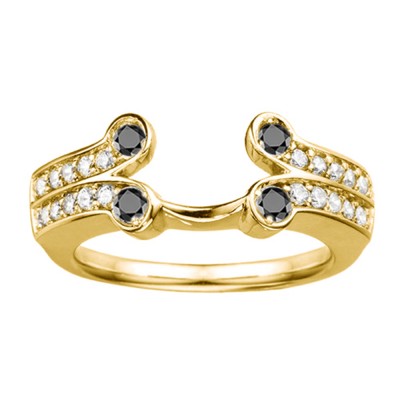0.5 Ct. Black and White Bezel Y Double Row Solitaire Ring Wrap in Yellow Gold