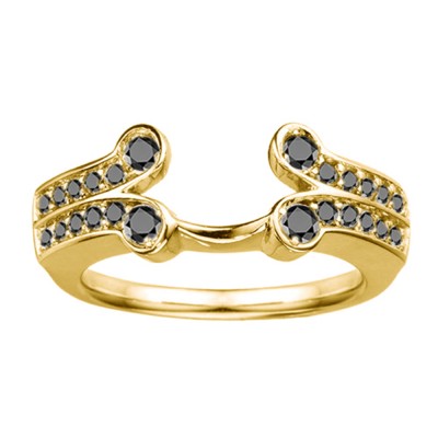 0.5 Ct. Black Bezel Y Double Row Solitaire Ring Wrap in Yellow Gold