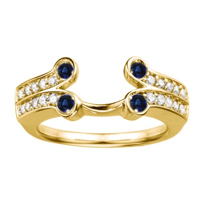 0.5 Ct. Sapphire and Diamond Bezel Y Double Row Solitaire Ring Wrap in Yellow Gold