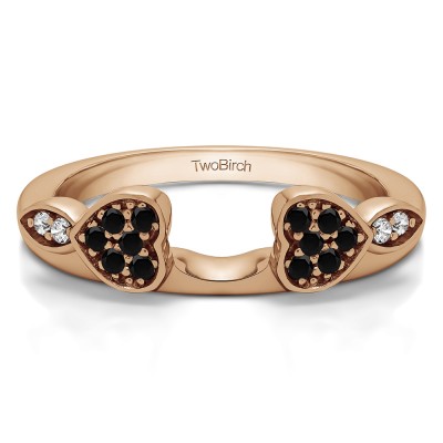 0.16 Ct. Black and White Heart Shaped Anniversary Ring Wrap  in Rose Gold