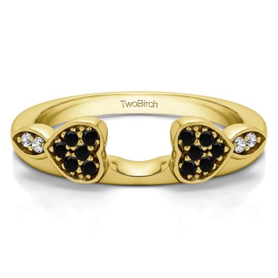 0.16 Ct. Black and White Heart Shaped Anniversary Ring Wrap  in Yellow Gold