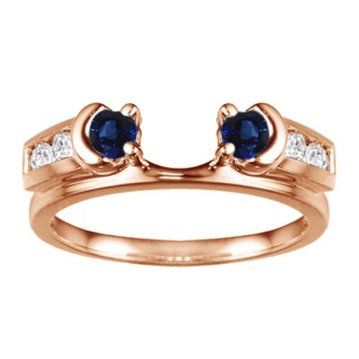 0.48 Ct. Sapphire and Diamond Illusion Half Moon Ring Wrap Enhancer in Rose Gold