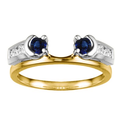 0.48 Ct. Sapphire and Diamond Illusion Half Moon Ring Wrap Enhancer in Two Tone Gold