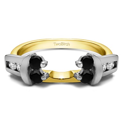0.48 Ct. Black and White Prong and Channel Round Wedding Jacket Ring in Two Tone Gold