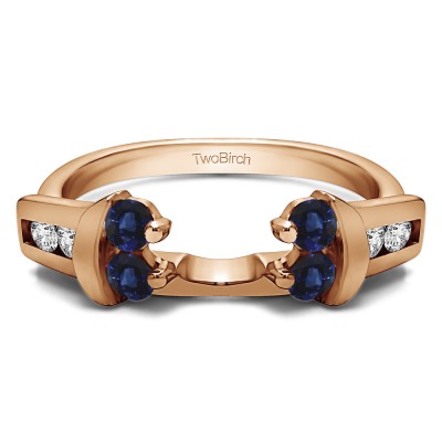 0.42 Ct. Sapphire and Diamond Prong and Channel Round Wedding Jacket Ring in Rose Gold