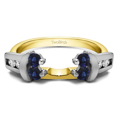 0.42 Ct. Sapphire and Diamond Prong and Channel Round Wedding Jacket Ring in Two Tone Gold