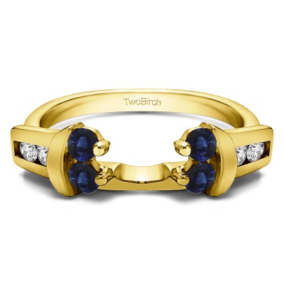 0.42 Ct. Sapphire and Diamond Prong and Channel Round Wedding Jacket Ring in Yellow Gold