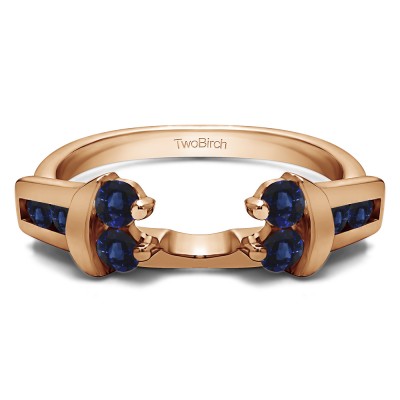 0.42 Ct. Sapphire Prong and Channel Round Wedding Jacket Ring in Rose Gold