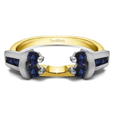 0.42 Ct. Sapphire Prong and Channel Round Wedding Jacket Ring in Two Tone Gold