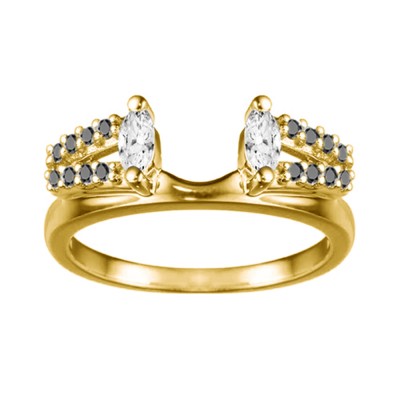 0.41 Ct. Black Split Double Row Marquise ring wrap in Yellow Gold