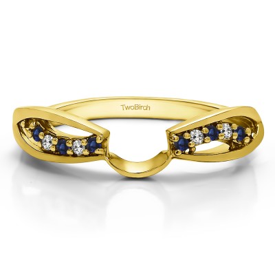 0.1 Ct. Sapphire and Diamond Swirl Cut Out ring wrap in Yellow Gold