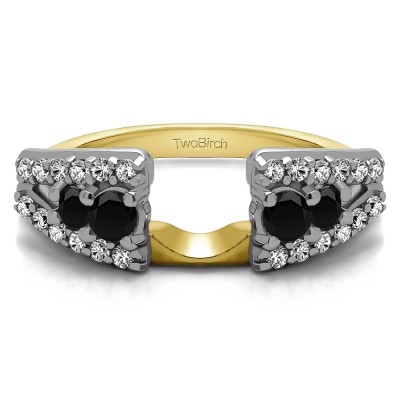 0.44 Ct. Black and White Triple Row Round Ring Wrap in Two Tone Gold