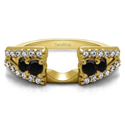 0.44 Ct. Black and White Triple Row Round Ring Wrap in Yellow Gold