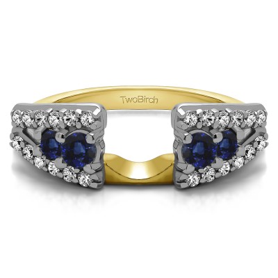 0.44 Ct. Sapphire and Diamond Triple Row Round Ring Wrap in Two Tone Gold
