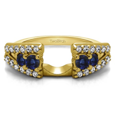 0.44 Ct. Sapphire and Diamond Triple Row Round Ring Wrap in Yellow Gold