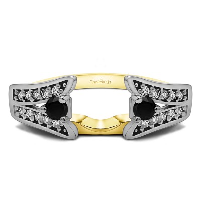 0.29 Ct. Black and White Y Shape Prong in Channel Ring Wrap in Two Tone Gold