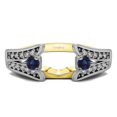 0.29 Ct. Sapphire and Diamond Y Shape Prong in Channel Ring Wrap in Two Tone Gold