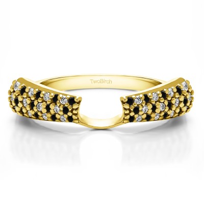 0.29 Ct. Black and White Three Row Pave Set Solitaire Ring Wrap in Yellow Gold