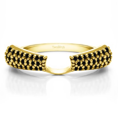 0.29 Ct. Black Three Row Pave Set Solitaire Ring Wrap in Yellow Gold