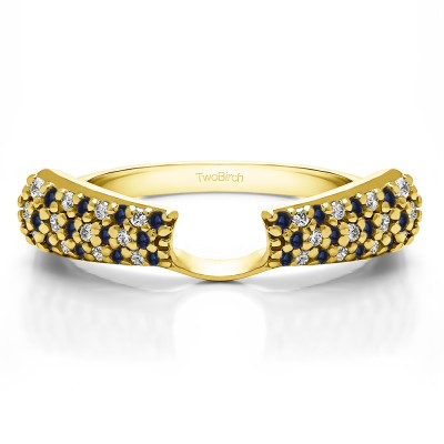 0.29 Ct. Sapphire and Diamond Three Row Pave Set Solitaire Ring Wrap in Yellow Gold