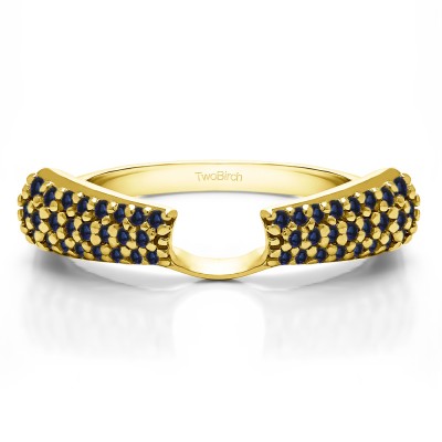 0.29 Ct. Sapphire Three Row Pave Set Solitaire Ring Wrap in Yellow Gold