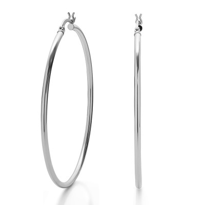 Sterling Silver Round Hoop Earrings (50 MM)