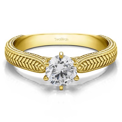 0.75 Carat Engraved Pinched Shank Solitaire in Yellow Gold