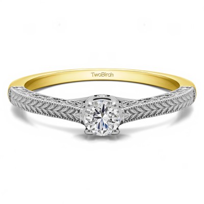 0.33 Carat Vintage Filigree Engraved Solitaire in Two Tone Gold