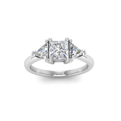 1.5 Carat Moissanite Engagement Ring with Princess Cut Center stone and Trillion Side Stones (GRA CERTIFIED)
